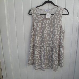 First Love by Lovelyn Top Womens Size L Tan White Tan Sleeveless Preppy